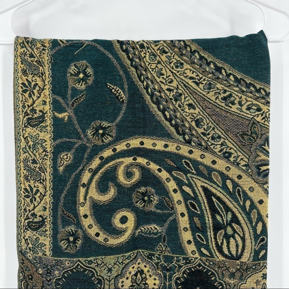 Pashmina and silk scarf gold blue hues - Picture 8 of 9